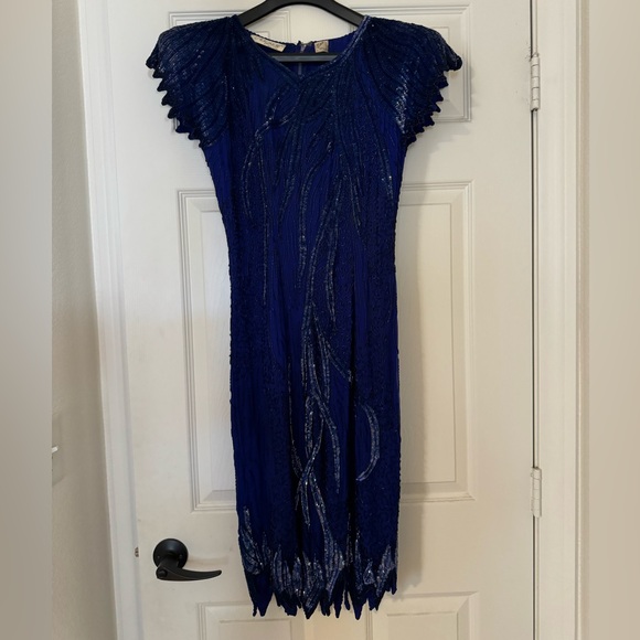 Vintage Nagpal New York embellished beaded silk blue dress, Size M - Picture 1 of 5